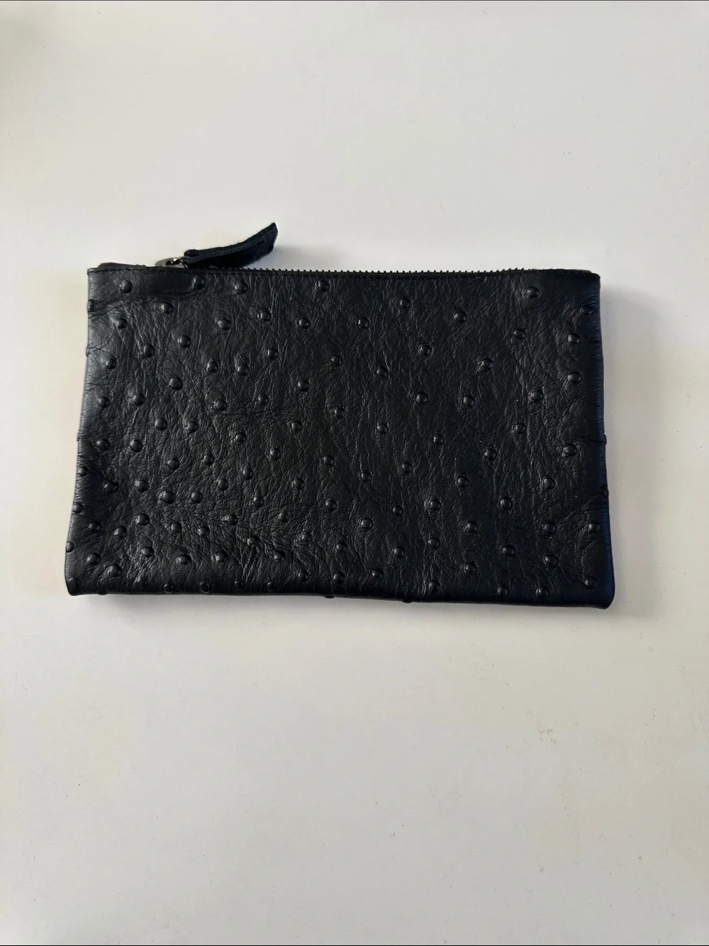 AGL Genuine black ostrich leather zipper pouch clutch AGL black